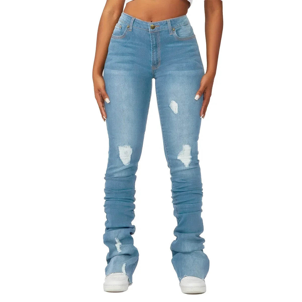 Women’s High-Waist Ripped Denim Pants