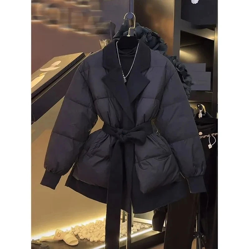 Women's Winter Parka – Short Belted Down Jacket, Stylish Spring Outerwear
