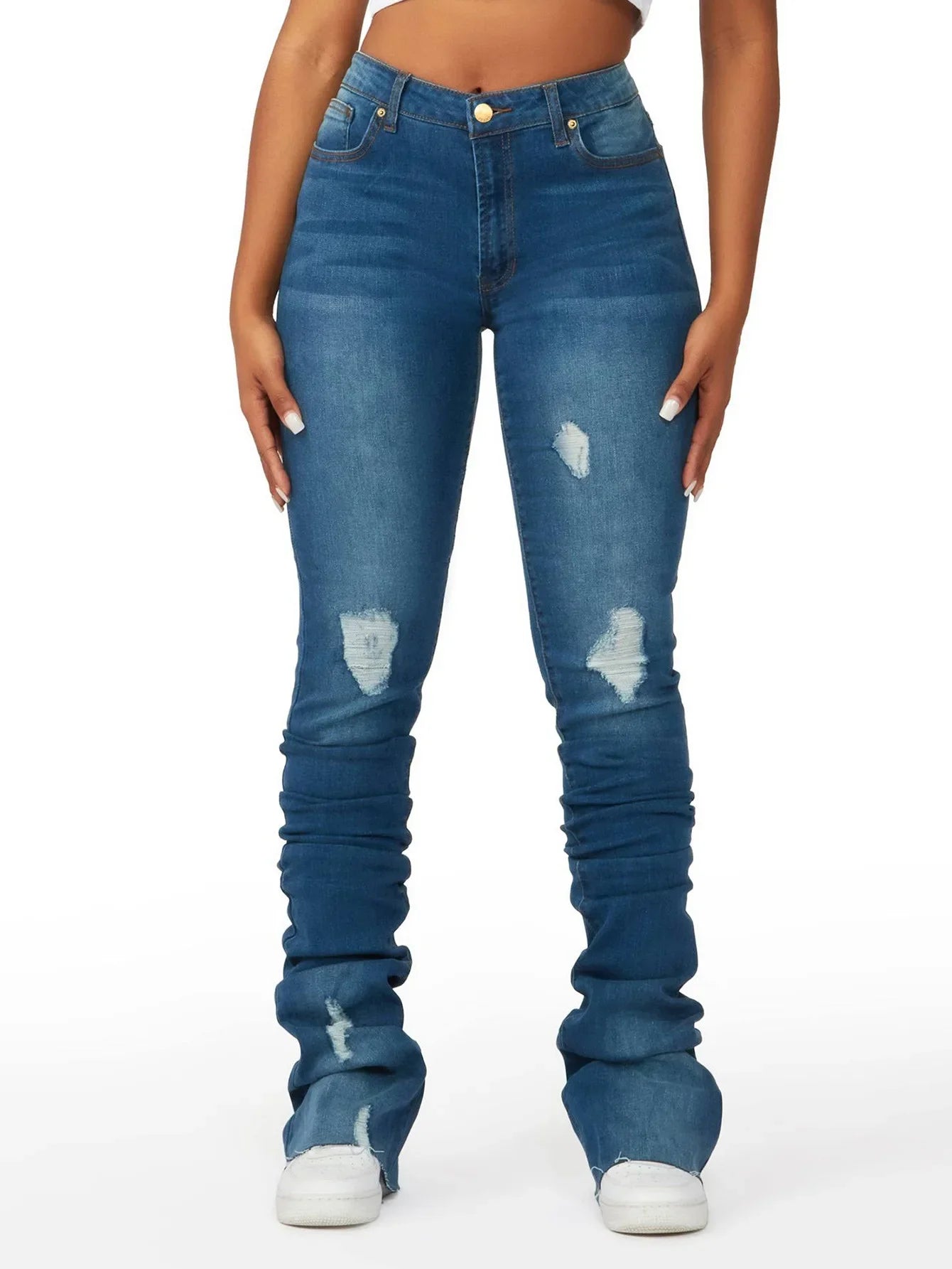 Women’s High-Waist Ripped Denim Pants