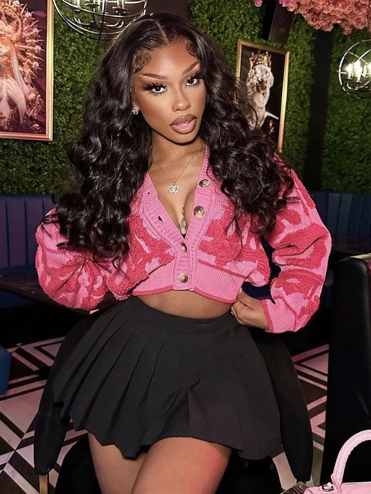 kliou Autumn Women Bare Midriff Sweet Knitted Cardigan