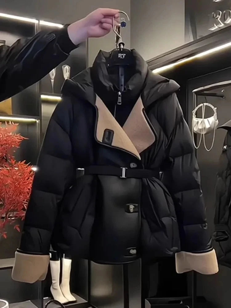 Women's Winter Parka – Short Belted Down Jacket, Stylish Spring Outerwear