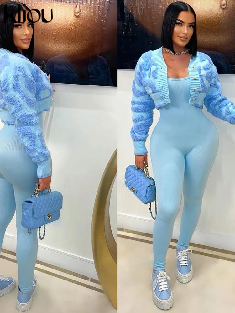 kliou Autumn Women Bare Midriff Sweet Knitted Cardigan