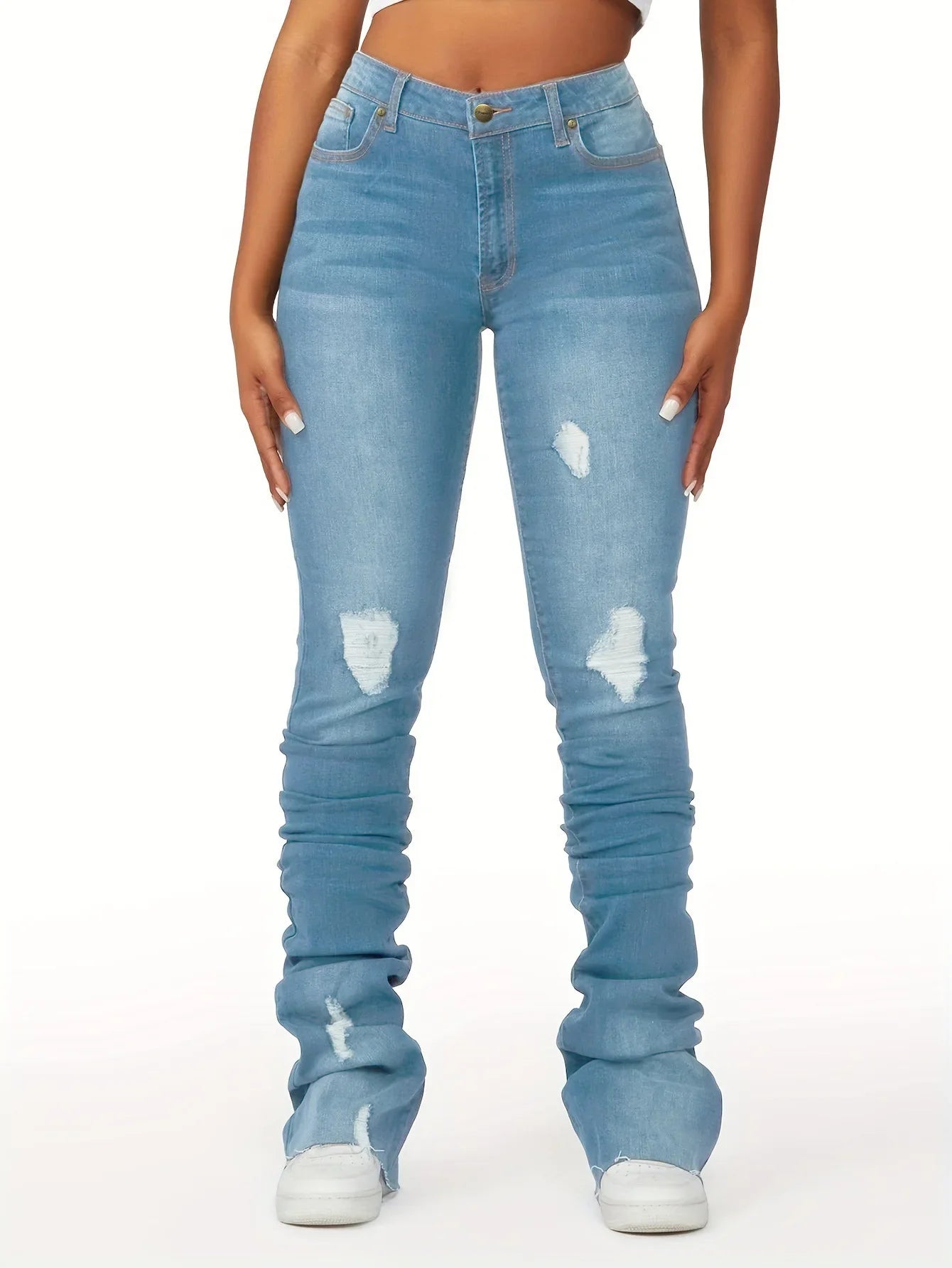 Women’s High-Waist Ripped Denim Pants