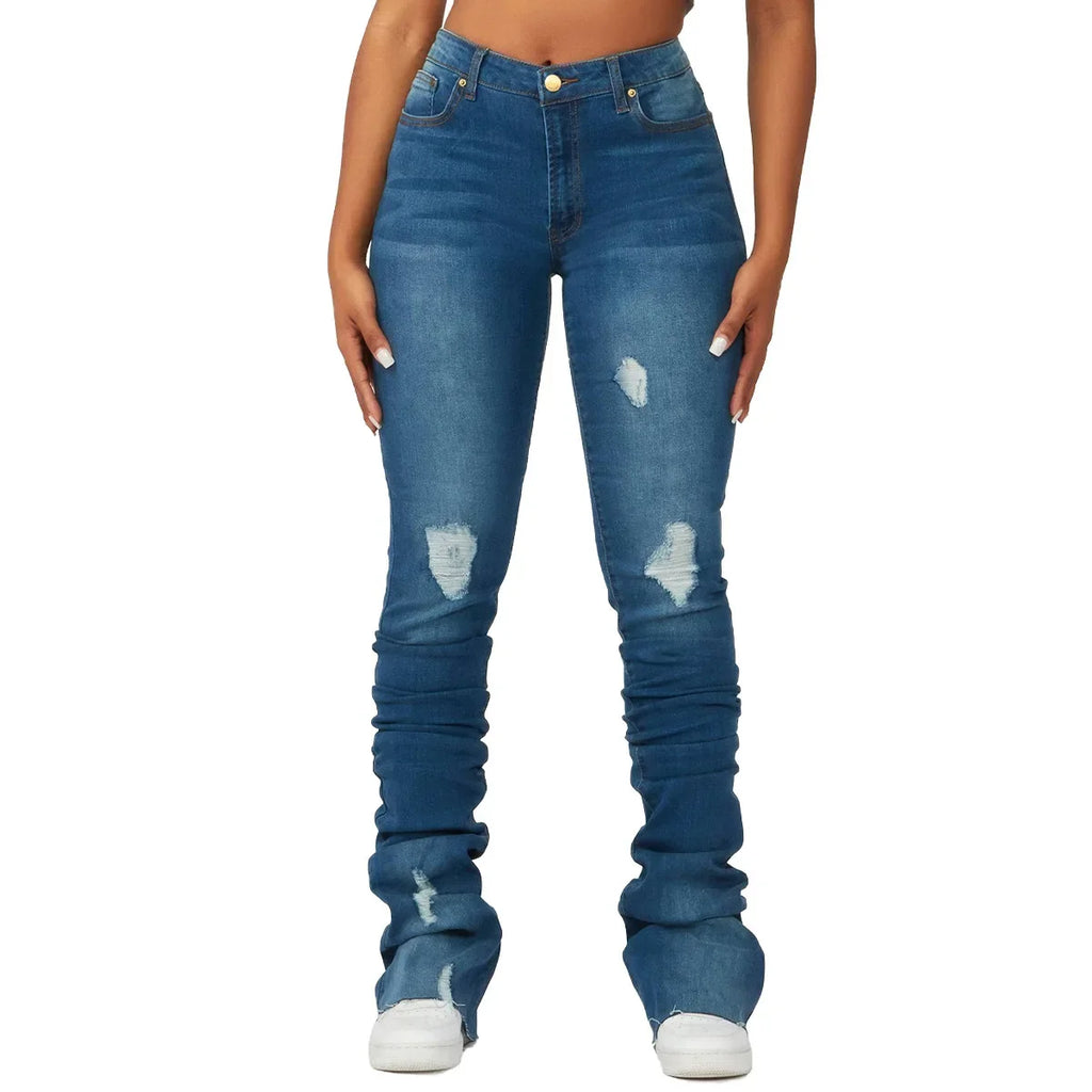 Women’s High-Waist Ripped Denim Pants