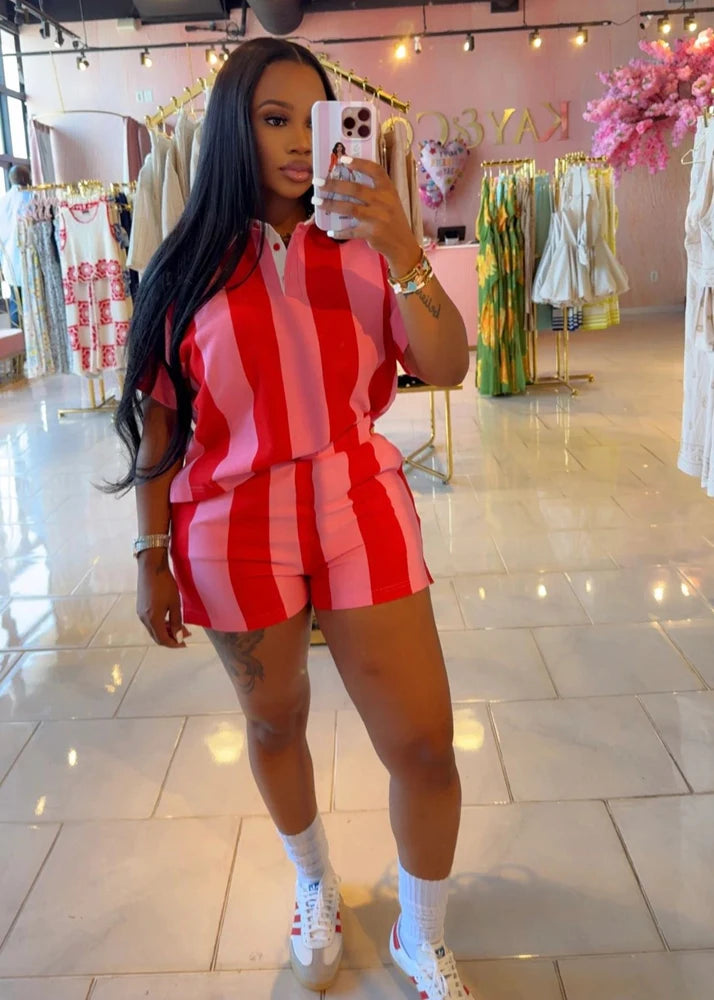 Women’s Striped Polo Set