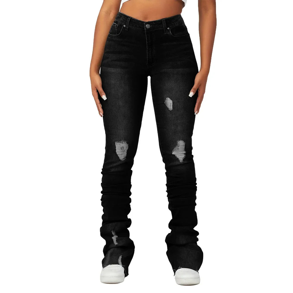 Women’s High-Waist Ripped Denim Pants