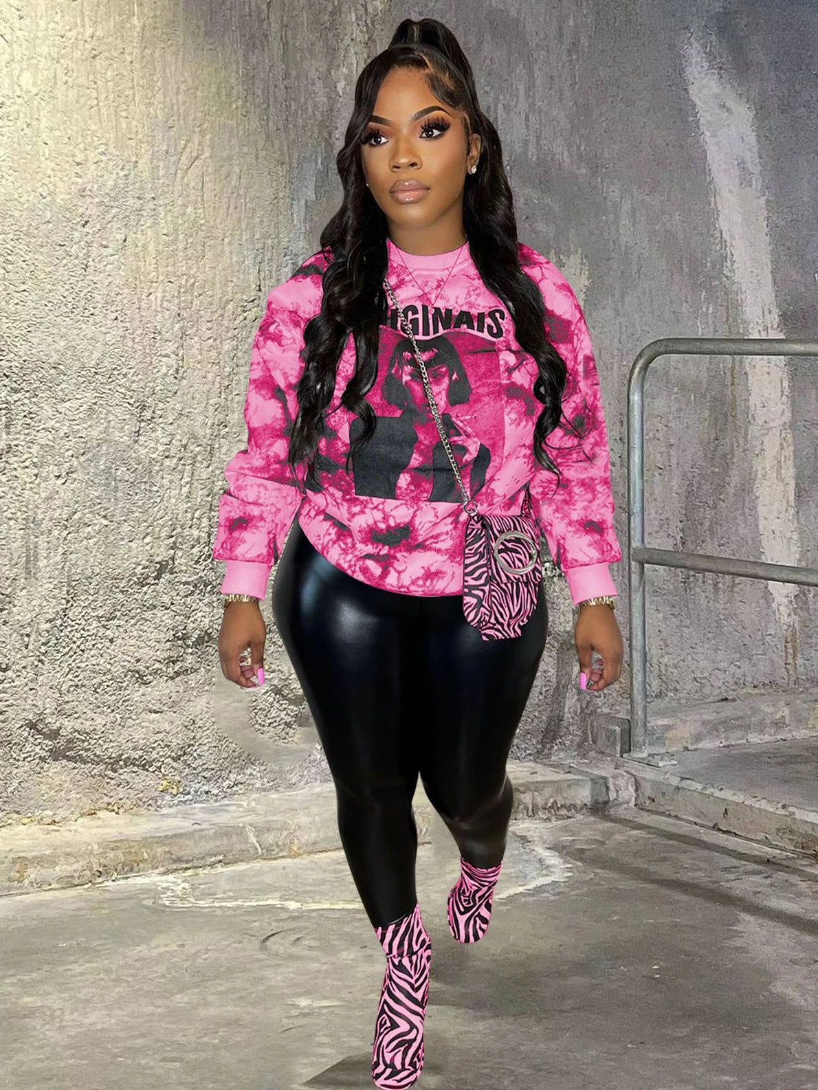 Tie Dye Letter Printed Long Sleeve O-neck Sweatshirt