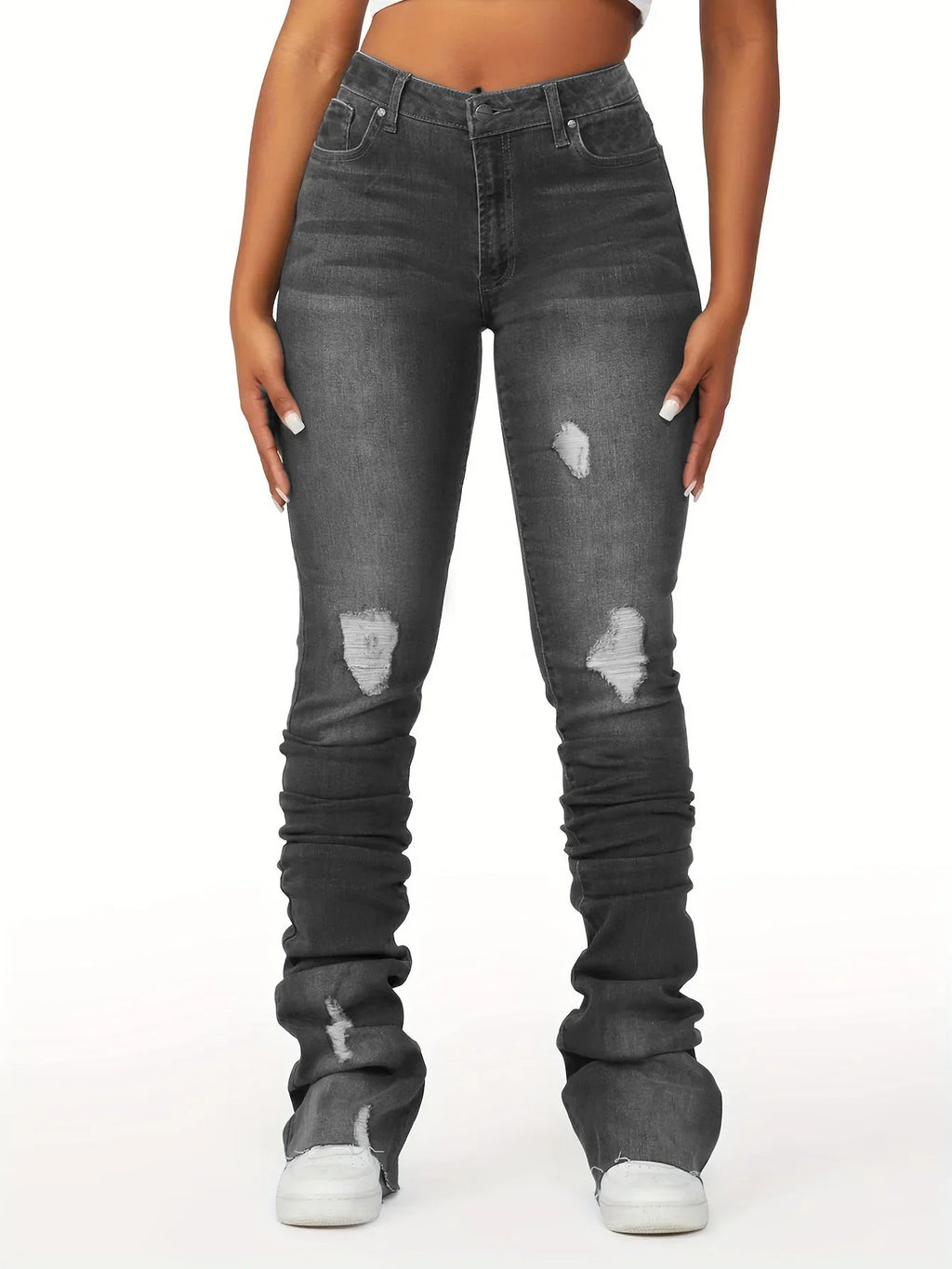 Women’s High-Waist Ripped Denim Pants