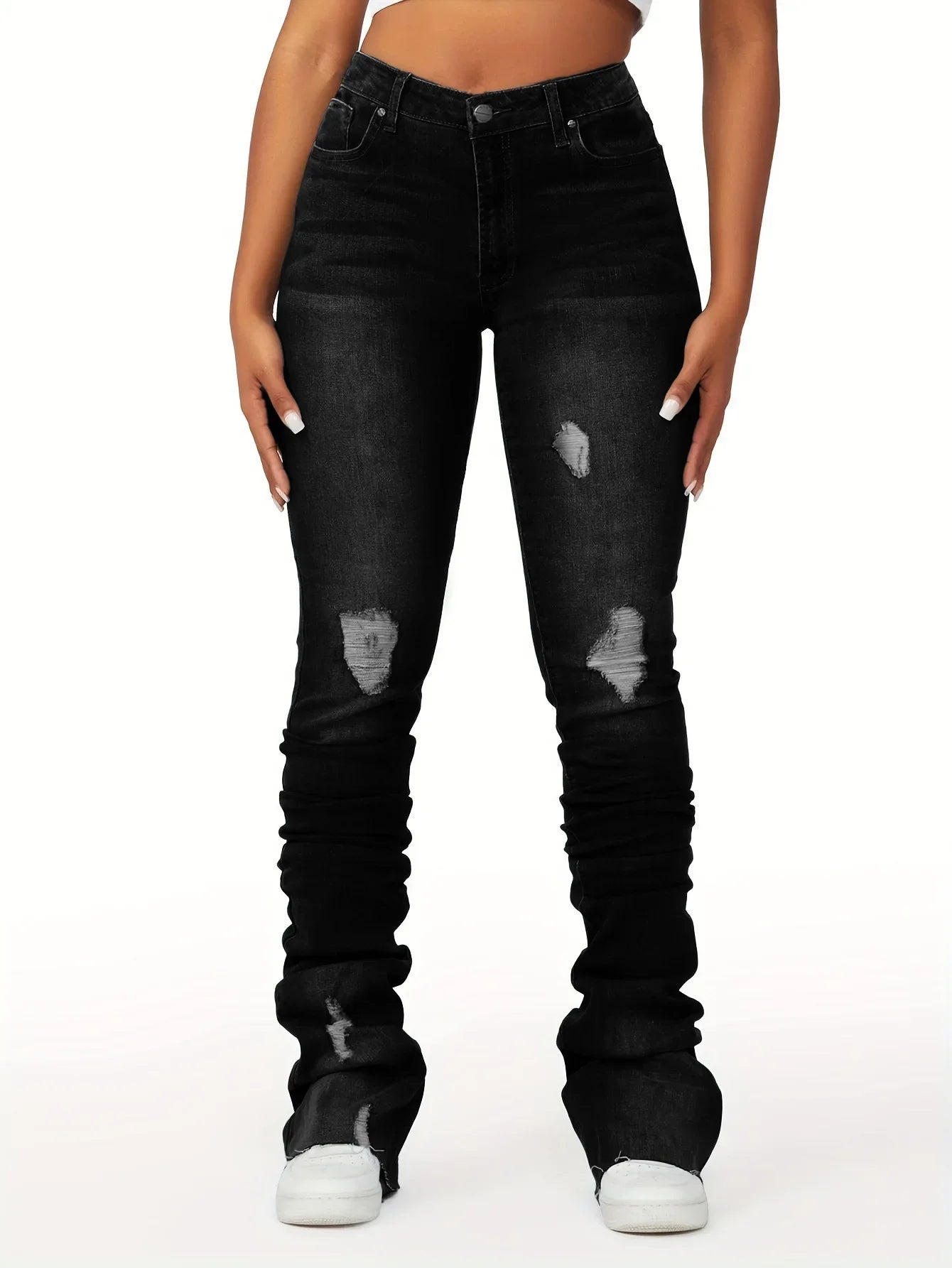 Women’s High-Waist Ripped Denim Pants