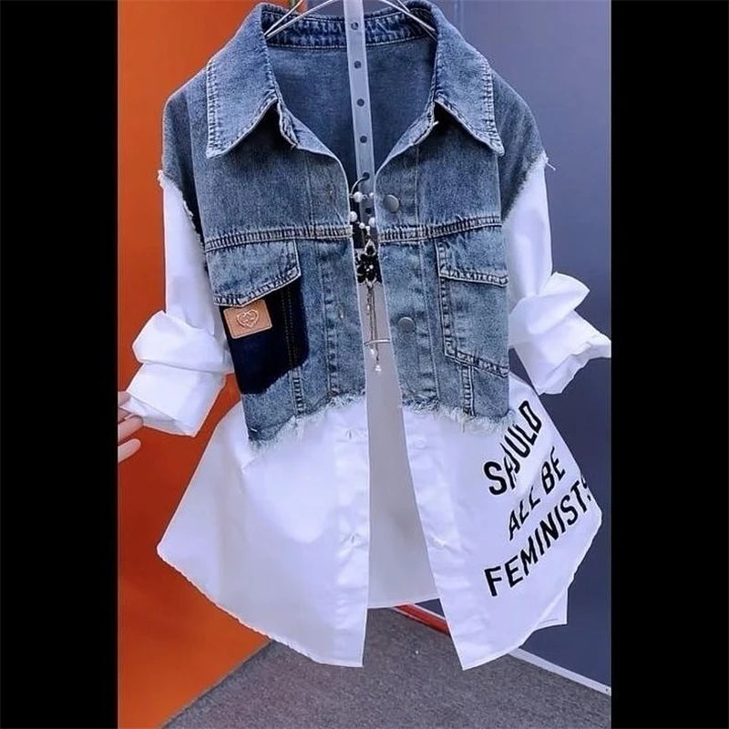 Women's Spliced Denim Jacket