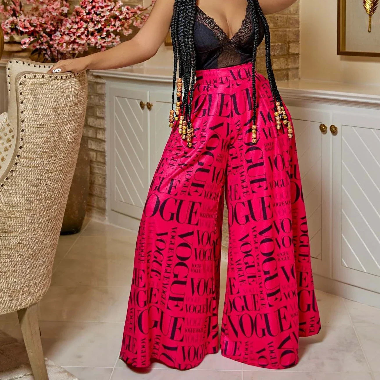 Elegant Women’s High-Waist Printed Pants