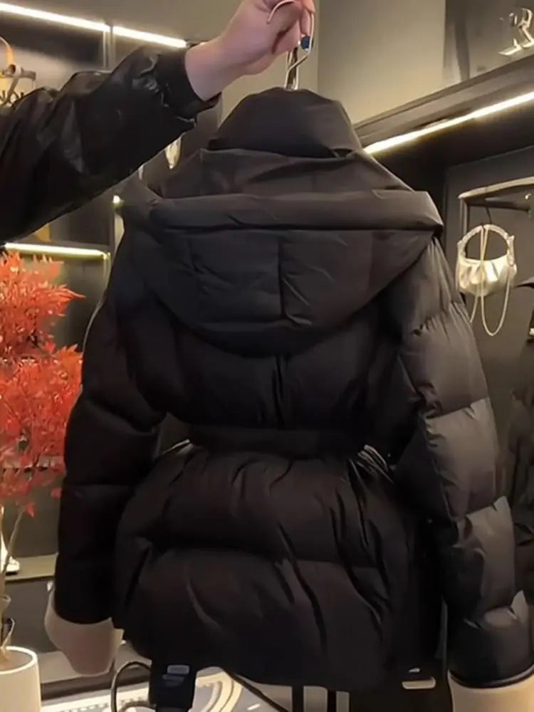 Women's Winter Parka – Short Belted Down Jacket, Stylish Spring Outerwear