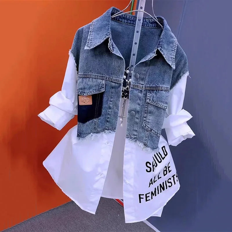 Women's Spliced Denim Jacket