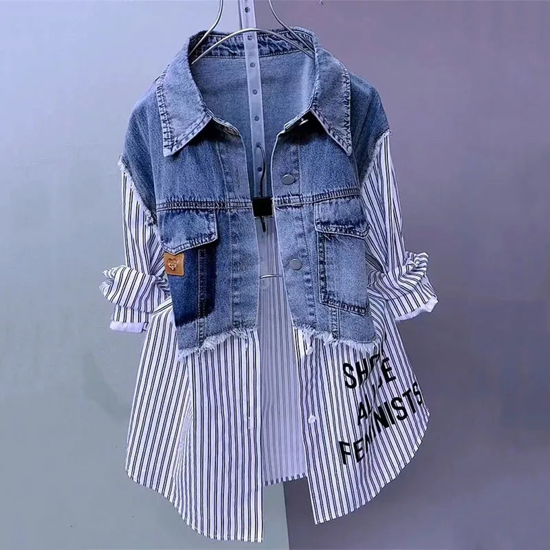 Women's Spliced Denim Jacket