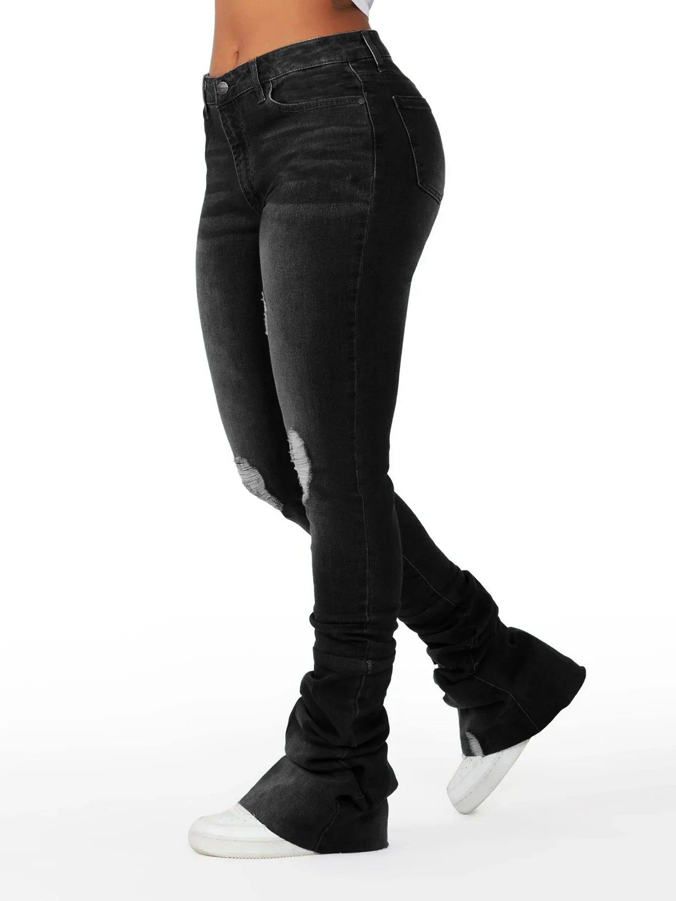 Women’s High-Waist Ripped Denim Pants