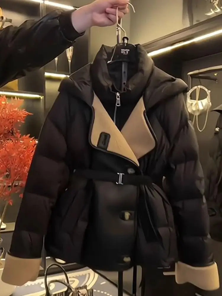 Women's Winter Parka – Short Belted Down Jacket, Stylish Spring Outerwear